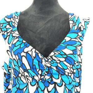 Slinky Brand Y2K Babydoll Dress Womens XL Empire Blue Floral‎ USA Shift Stretch